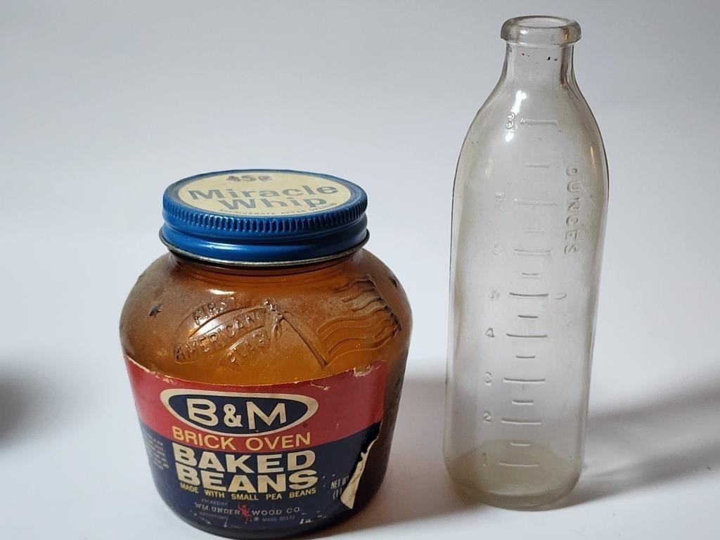 Vintage Bottle And Baked Beans Jar