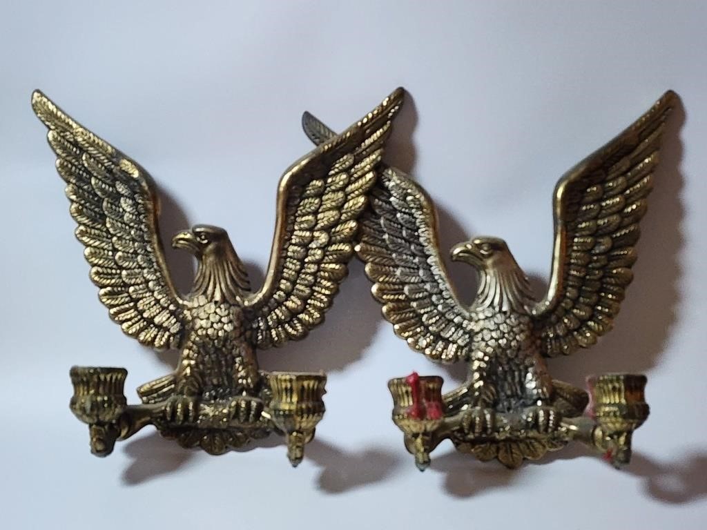 Vintage Pair Of Brass Eagle Candle Holders