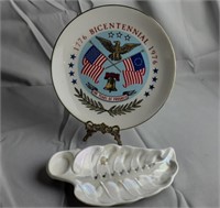 Bicentennial Plate and Vtg Leaf Ashtray