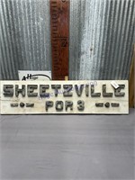 SHEETZVILLE WOOD SIGN, 11 X 43"