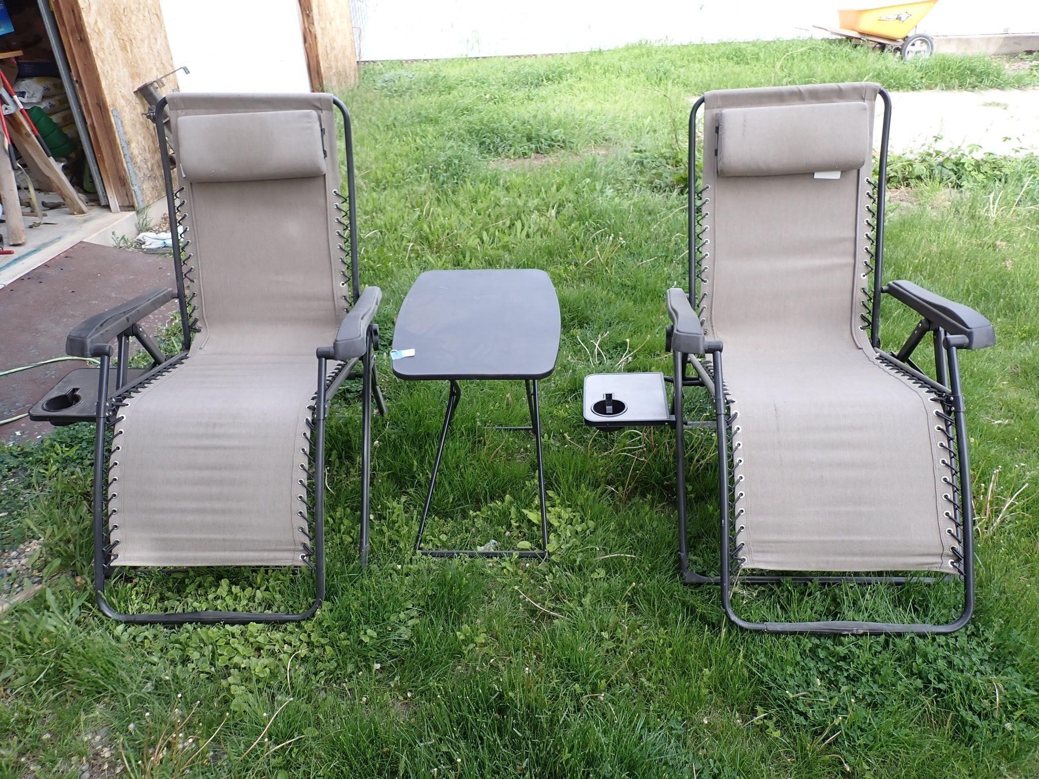 Zero Gravity mesh Patio Chairs and side table