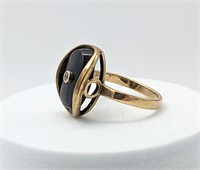 Art Deco 333 Gold 8K Real Diamond Black Onyx Ring