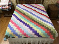 Handmade Quilt #57 Diagonal Zig-Zag Solid