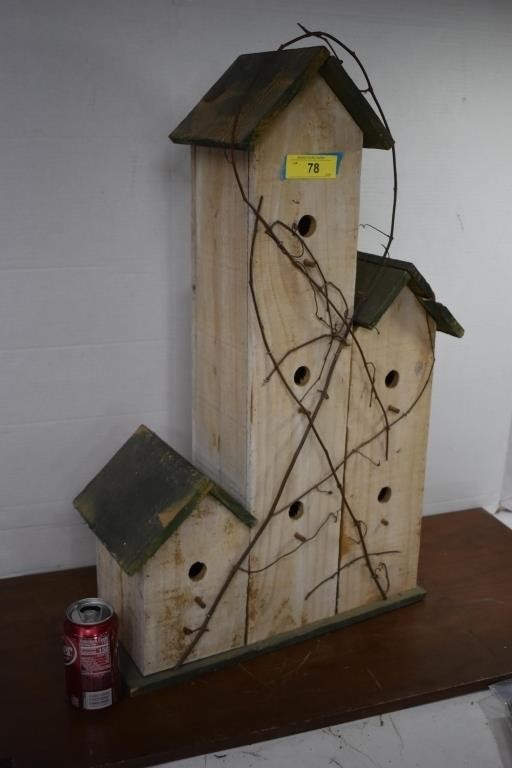 Large Wood Three Room Birdhouse. 29' Tall