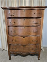 Antique Oak 5 drawer, skeleton keyed. No key,