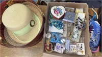 LOT OF VINTAGE COSTUME JEWELRY & HATS
