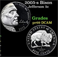 Proof 2005-s Bison Jefferson Nickel 5c Grades GEM+