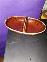 BROWN DRIP DIVIDED DISH - USA MARKED