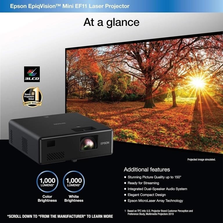 NEW! Epson EpiqVision Mini EF11 Laser Projector,