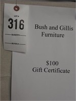 Bush & Gillis Funiture $1`00 Gift Certificate