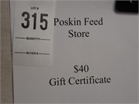 Poskin Feed Store $40 Gift Certificate