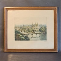 Small Framed Vintage Lithograph -Artist Signed