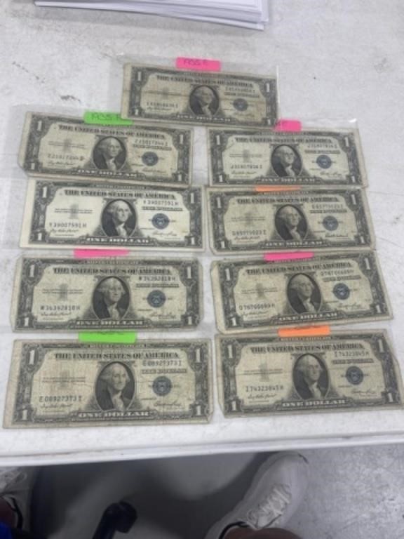 9-$1 SILVER CERTIFICATES