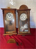 Pair of wall clocks some repair needed
