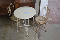 Early Wrought Iron Childs Table & 2 Chairs