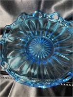 Large Blue Vintage Ruffled Bowl