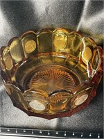Fostoria Gold Amber Coin Footed Bowl