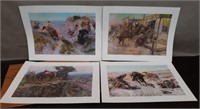 Set of 4 Unframed CM Russell Prints 16x12