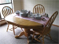 Oak, pedestal  table and chairs