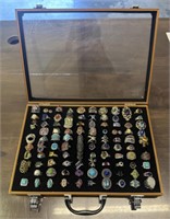 (94) Gemstone Costume Jewelry Rings in Case