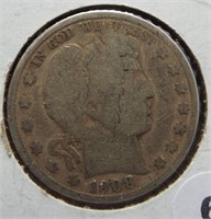 1908-O Barber Silver Half Dollar.