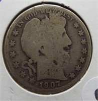 1907-O Barber Silver Half Dollar.