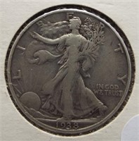 1938-D Walking Liberty Silver Half Dollar.