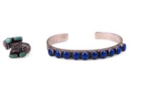 Sterling and Lapis Bracelet, Sterling Adj. Ring