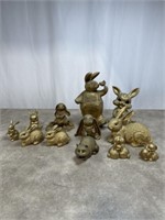 Assortment of gold painted bunny figurines