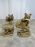 Assortment of gold painted bear figurines