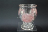 Embossed Clear & Rose Footed Vase