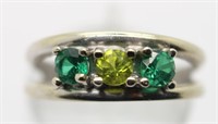 10K Gold Ring Emeralds & Citrine Synthetic Stones