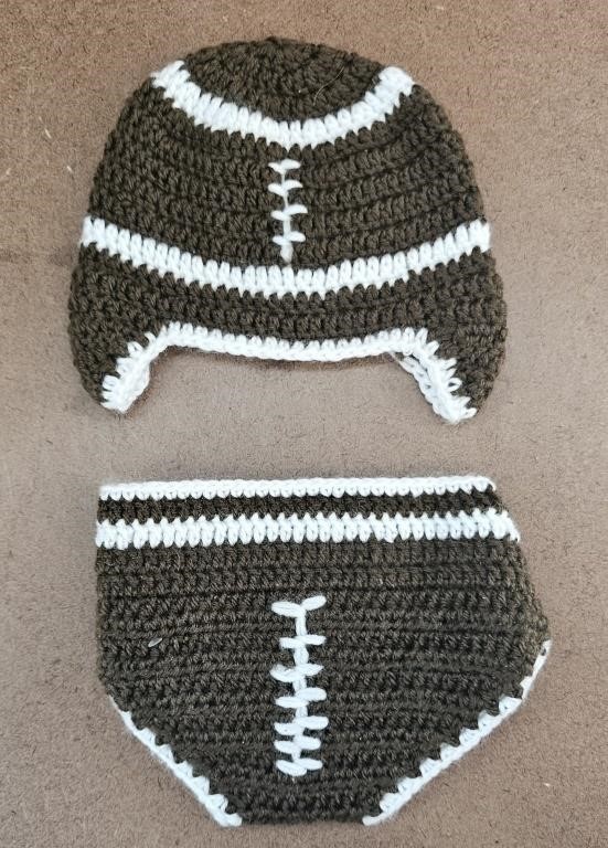 Baby Crochet Football Beanie & Diaper Cover