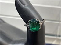 Sterling silver Size 7 ring green stones