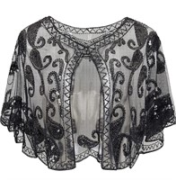 [GREY] SEQUIN BEADED EVENING CAPE BRIDAL SHAWL