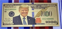 Donald Trump 1000 Dollar 24k Gold Foil Bill