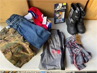 Boys clothes, various sizes and snow boots size 1