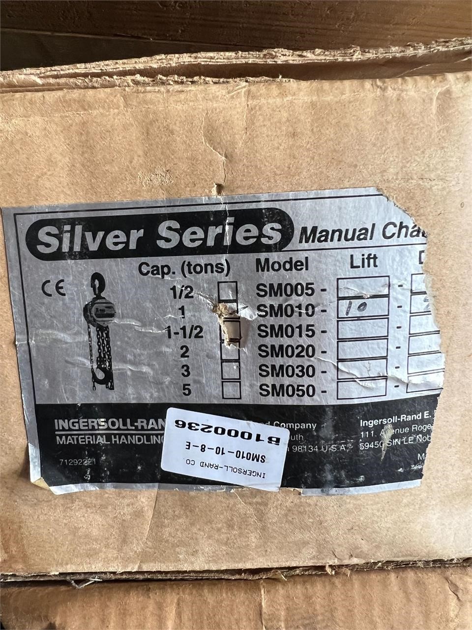 Ingersoll-Randall Silver Series 1 Ton Manual Lift