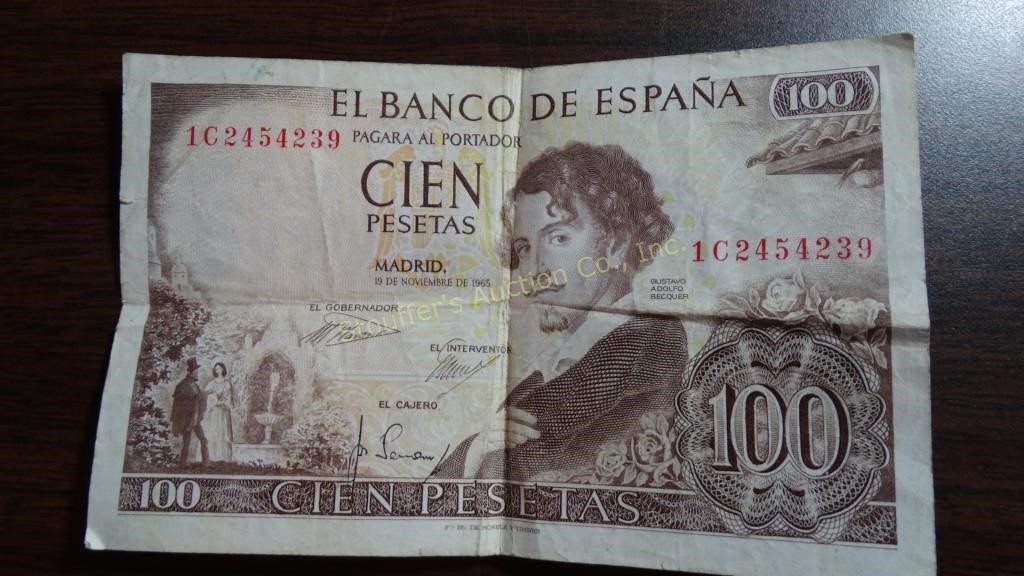 1965 Spain 100 bank note