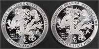 (2) 1 OZ .999 SILVER YEAR OF THE DRAGON ROUNDS