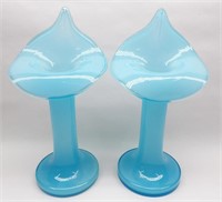 Blue Glass Czechoslovakia Jack in the Pulpit Vases