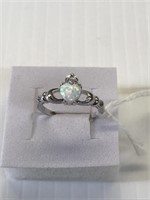 Fire Opal Claddaugh Ring Size 7 .925