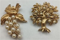 Trifari Tree Pin and Grape Cluster w/Pearls