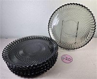 Six Libbey Smoke Swirl 10" Glass Plates