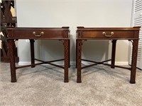 Pair Baker Furniture Chinese Chippendale Tables