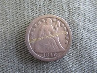 1848 Liberty Seated Silver Dime