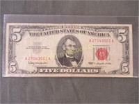 1963 Five Dollar Red Seal Note