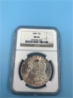 Morgan silver dollar 1889,  MS64 by NGC