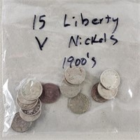 15ct Liberty V Nickels 1900s