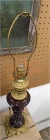 Vintage etched cranberry ruby brass table lamp